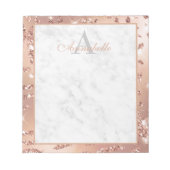 Elegante Marble Rose Gold Foil Script Monogram Notizblock (Vorderseite)