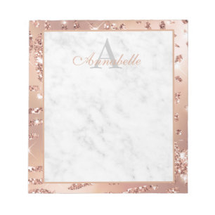 Elegante Marble Rose Gold Foil Script Monogram Notizblock