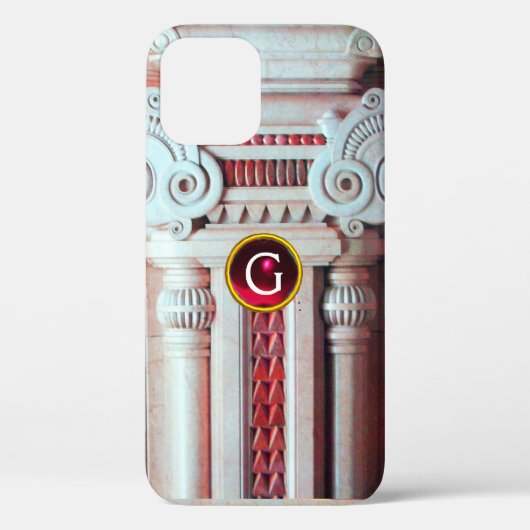 ELEGANTE MARBLE-SPALTE, ROTES GEM-STEIN-MONOGRAMM Case-Mate iPhone HÜLLE (Rückseite)