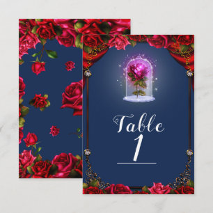 Elegante Märchenrote Rosen blaue Tischnummer