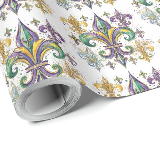 Elegante Mardi Gras Farben Decoupage Geschenkpapier (Rolleneckpunkt)