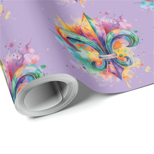 Elegante Mardi Gras Farben Geschenkpapier (Rolleneckpunkt)