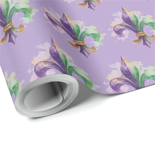 Elegante Mardi-Gras-Farben Geschenkpapier (Rolleneckpunkt)