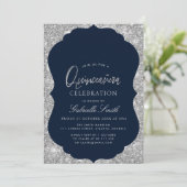Elegante Marine blau und silber Quinceanera Einladung (Stehend Vorderseite)
