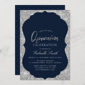 Elegante Marine blau und silber Quinceanera Einladung (Vorne/Hinten)