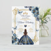 Elegante Marine Blue and Gold Princess Quiñceanera Einladung (Stehend Vorderseite)