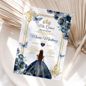 Elegante Marine Blue and Gold Princess Quiñceanera Einladung