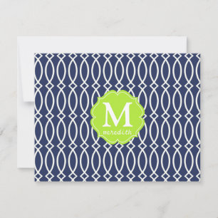 Elegante Marine Blue Modern Trellis Mit Monogramm Einladung