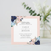 Elegante Marine + Blush Floral Wedding Einladung (Stehend Vorderseite)