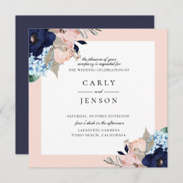 Elegante Marine + Blush Floral Wedding Einladung