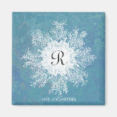 Elegante Marine Coral Blue Green Coral Monogram Magnet (Vorne)