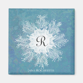 Elegante Marine Coral Blue Green Coral Monogram Magnet