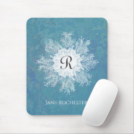 Elegante Marine Coral Blue Green Coral Monogram Mousepad