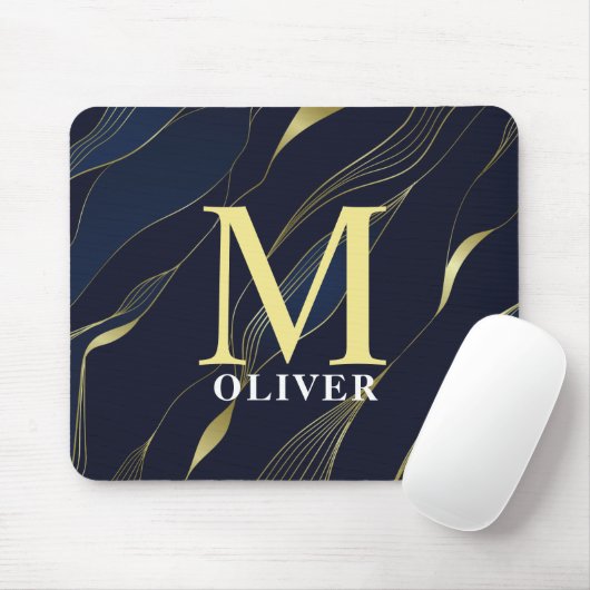 Elegante Marine & Gold Men Monogram Mousepad (Mit Mouse)