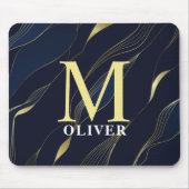 Elegante Marine & Gold Men Monogram Mousepad (Vorne)