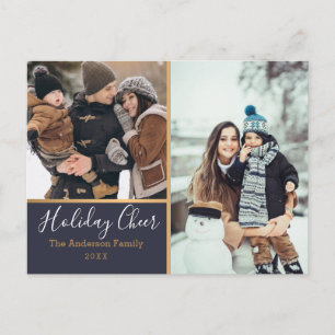 Elegante Marine Holiday Cheer Foto Collage Gold Postkarte