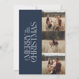 Elegante Marine moderne minimale Multi-Foto botani Feiertagskarte