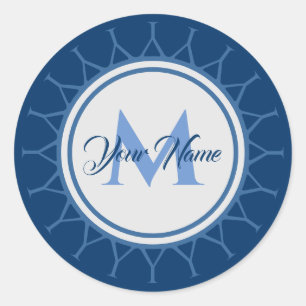 Elegante Marine Monogramm intensiv! Runder Aufkleber