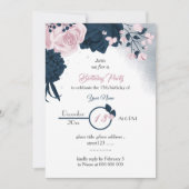 elegante Marine & Rosa Blume Geburtstag Einladung (Vorderseite)