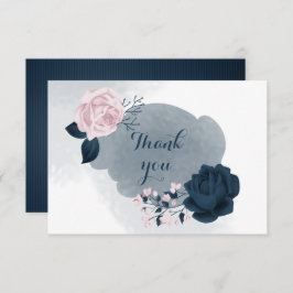 elegante Marine & rosa Blumenkarte Dankeskarte