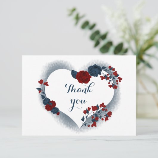 elegante Marine & Rote Blüte Dankeskarte (Stehend Vorderseite)