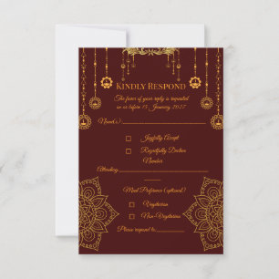 Elegante marine-rote und goldene Antwortkarte RSVP Karte
