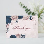 elegante Marine & staubige Rose Blume botanisch da Dankeskarte (Stehend Vorderseite)