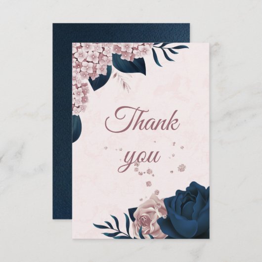 elegante Marine & staubige Rose Blume botanisch da Dankeskarte (Vorne/Hinten)