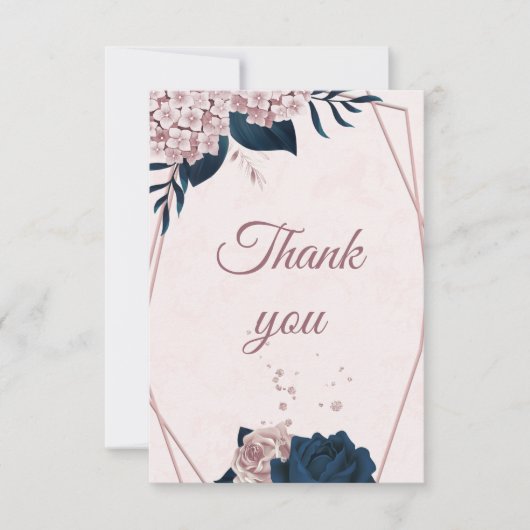 elegante Marine & staubige Rose Blume geometrische Dankeskarte (Vorderseite)