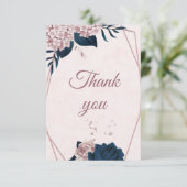 elegante Marine & staubige Rose Blume geometrische Dankeskarte (Stehend Vorderseite)