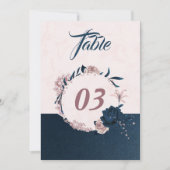 Elegante Marine & staubige Rose Tischnummer (Vorderseite)