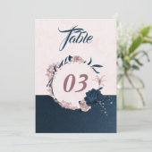Elegante Marine & staubige Rose Tischnummer (Stehend Vorderseite)
