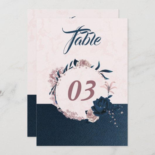 Elegante Marine & staubige Rose Tischnummer (Vorne/Hinten)