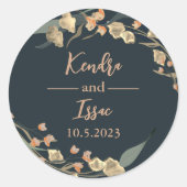 Elegante Marine und Beige Boho Botanical Runder Aufkleber (Vorderseite)