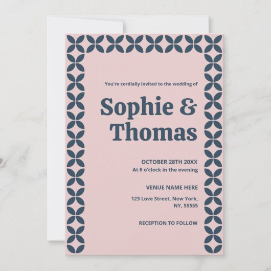Elegante Marine und Blush Pink Einladung (Vorderseite)