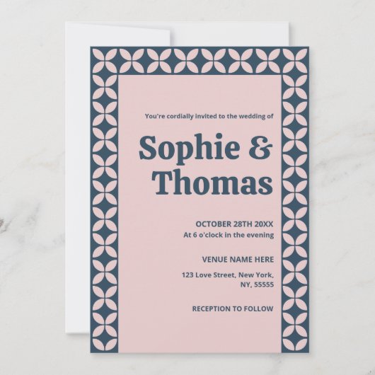 Elegante Marine und Blush Pink Einladung (Vorderseite)