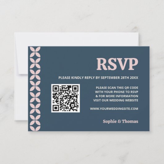 Elegante Marine und Blush Pink RSVP Karte (Vorderseite)