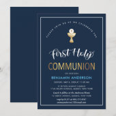 Elegante Marine und Gold Erste Heilige Gemeinschaf Einladung (Vorne/Hinten)