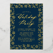 Elegante Marine und Gold Snowflake Holiday Party Folieneinladung (Vorderseite)