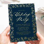 Elegante Marine und Gold Snowflake Holiday Party Folieneinladung