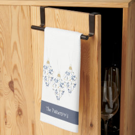 Elegante Marine und Gold Watercolor Geschirrtuch