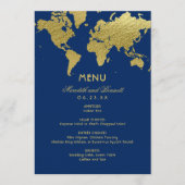 Elegante Marine und Gold World Map Custom Wedding Menükarte (Vorderseite)