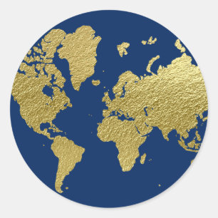 Elegante Marine und Gold World Map Runder Aufkleber