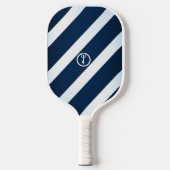 Elegante Marine und Light Blue Striped Nautical Pickleball Schläger (Vorderseite)
