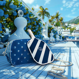 Elegante Marine und Light Blue Striped Nautical Pickleball Schläger