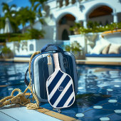 Elegante Marine und Light Blue Striped Nautical Pickleball Schläger