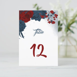 Elegante Marine und rote Blume Tischnummer