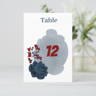 Elegante Marine und rote Blume Tischnummer