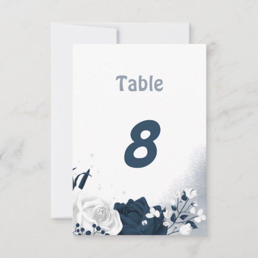 Elegante Marine und weiße Blume Tischnummer (Vorderseite)
