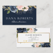 Elegante Marineblau Blumenbeautician-Visitenkarte Visitenkarte (Vorne/Hinten)